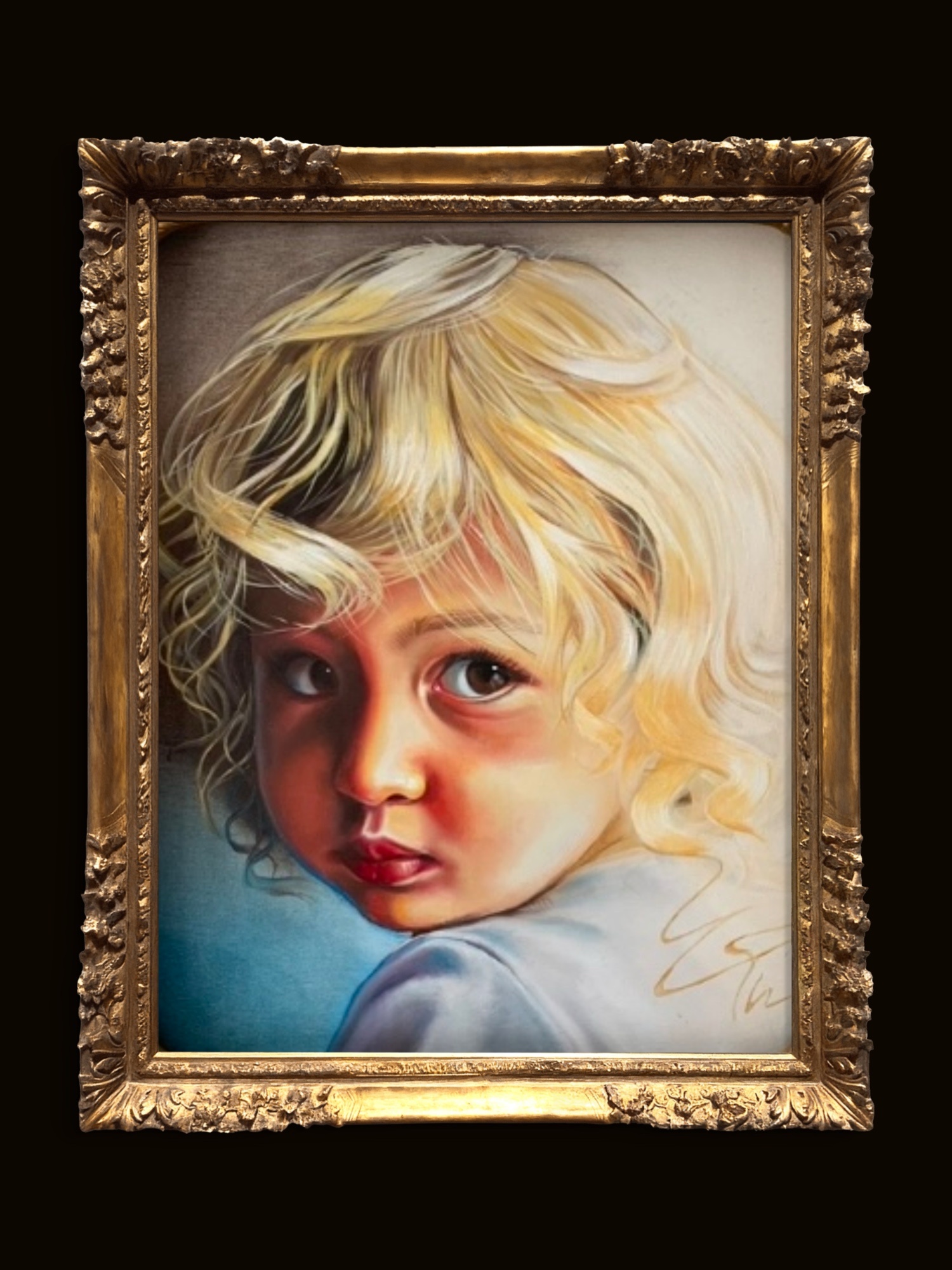 Portrait commission — young child in ornate gold frame